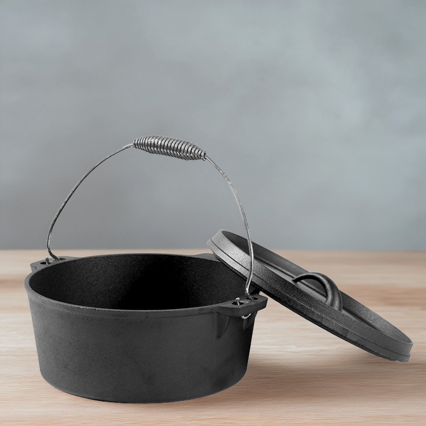 1x Cast Iron Dutch Oven Sauce Pot with Lid - 25x10cm, Galvanized Wire Handle, Heavy-Duty Cast Iron Pot for Sauce/Soup/Stew, Oven Safe & Compatible with All Cooktops