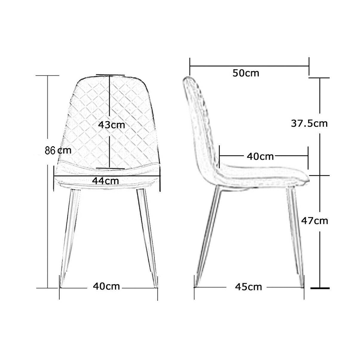 DEJINBU 2x Grey Velvet Dining Chairs Padded Seat Black Metal Legs For Home Cafe Office