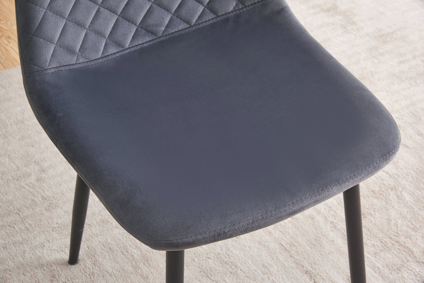 DEJINBU 2x Grey Velvet Dining Chairs Padded Seat Black Metal Legs For Home Cafe Office