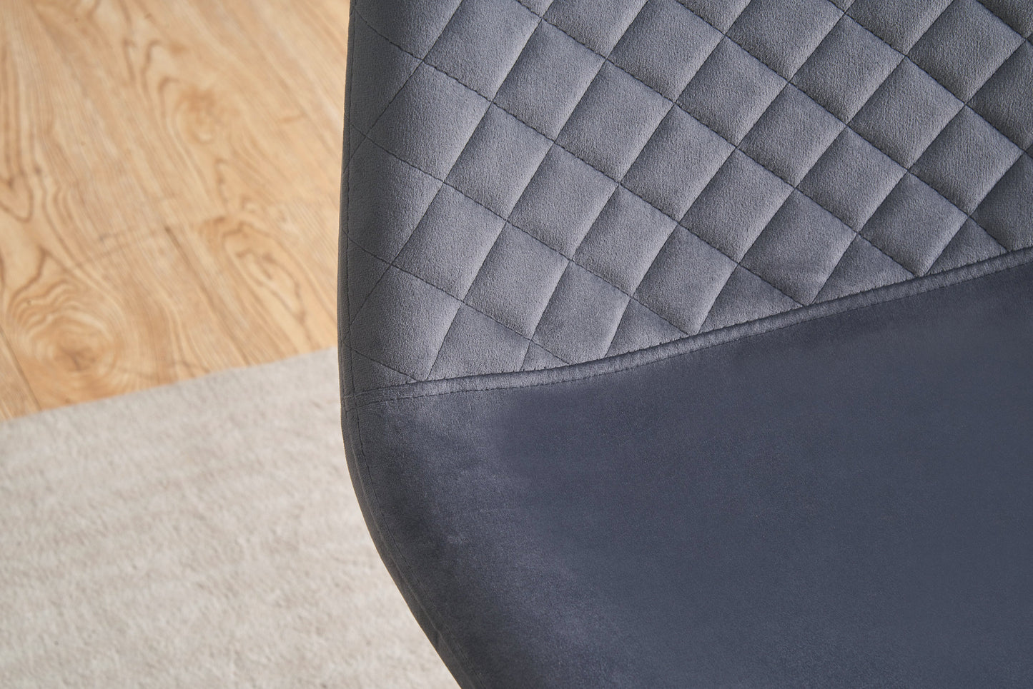 DEJINBU 2x Grey Velvet Dining Chairs Padded Seat Black Metal Legs For Home Cafe Office