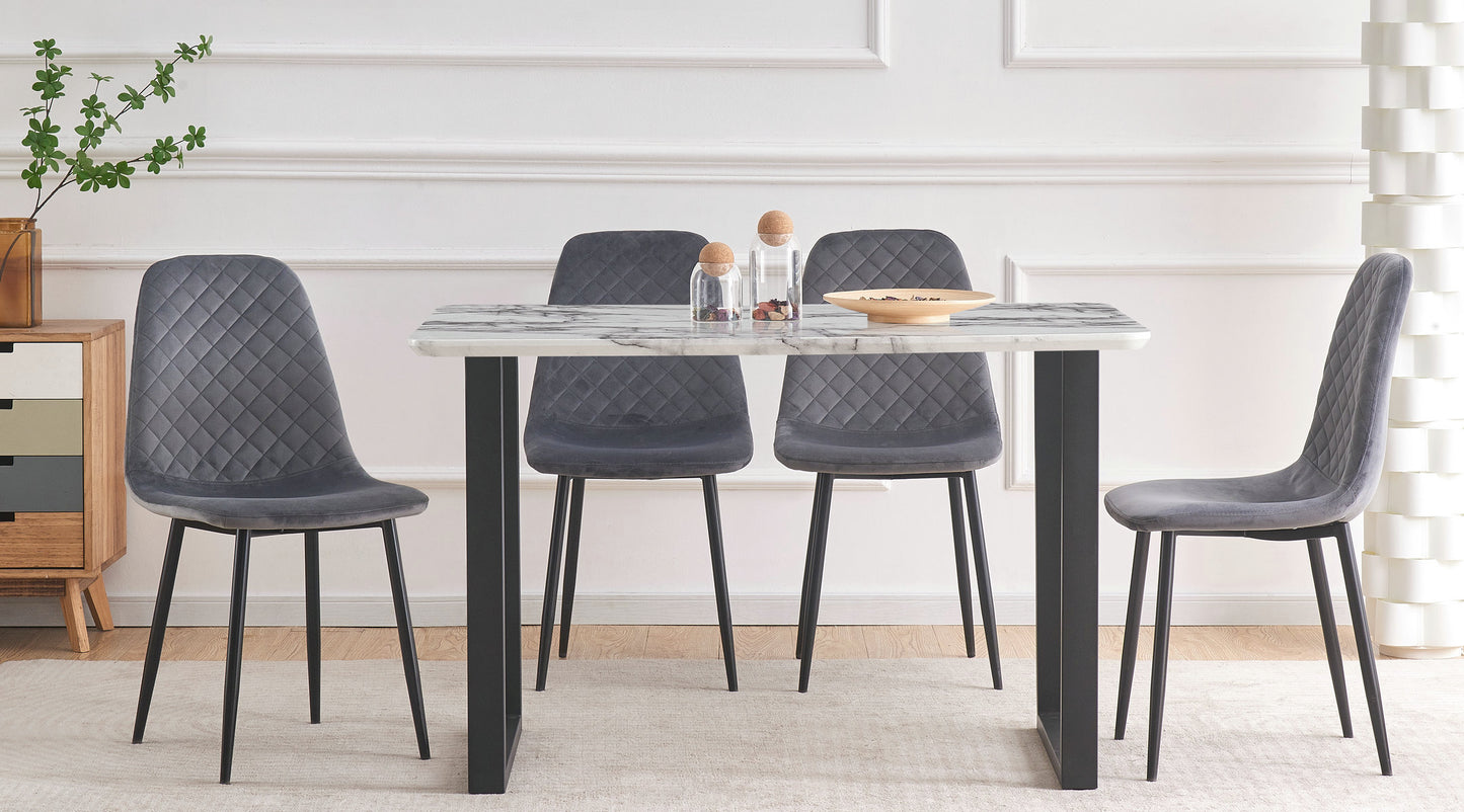 DEJINBU 4x Grey Velvet Dining Chairs Padded Seat Black Metal Legs For Home Cafe Office