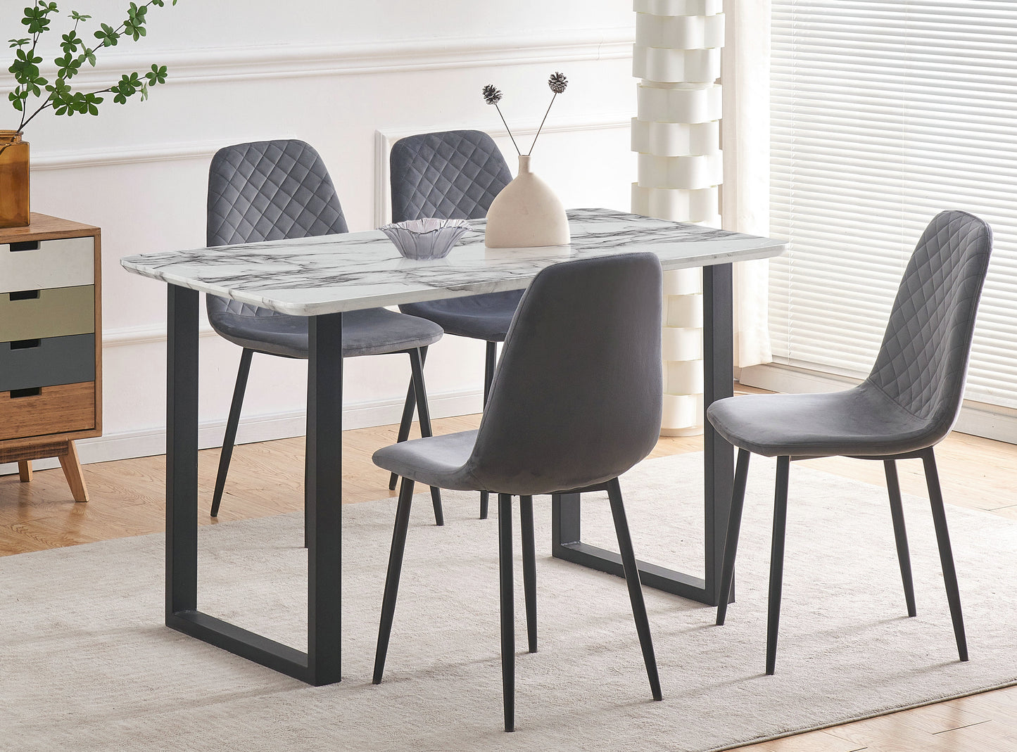 DEJINBU 2x Grey Velvet Dining Chairs Padded Seat Black Metal Legs For Home Cafe Office