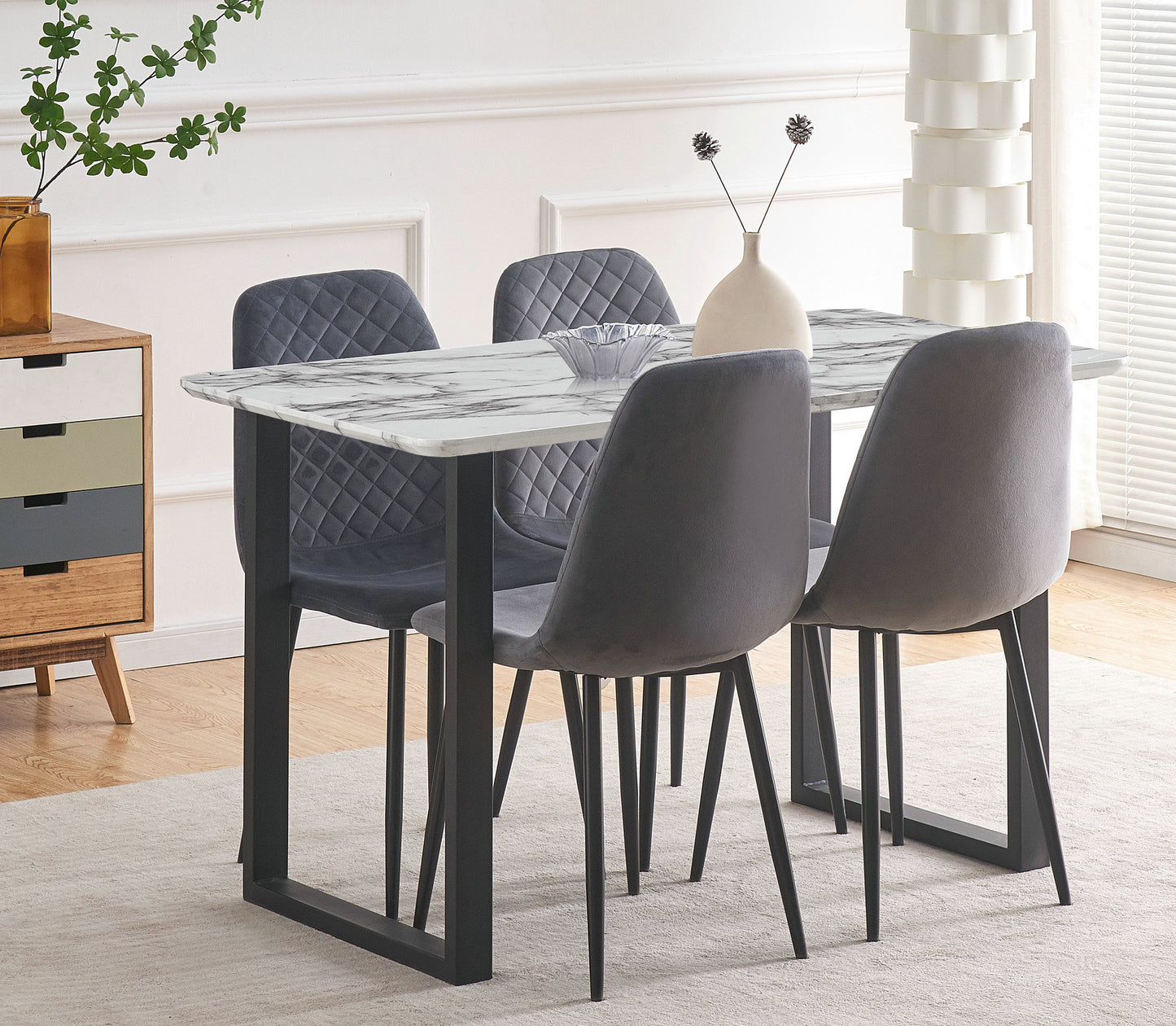 DEJINBU 2x Grey Velvet Dining Chairs Padded Seat Black Metal Legs For Home Cafe Office