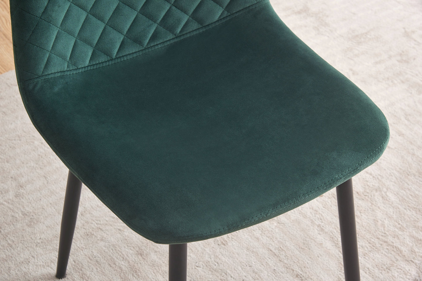 DEJINBU 4x Green Velvet Dining Chairs Padded Seat Black Metal Legs For Home Cafe Office