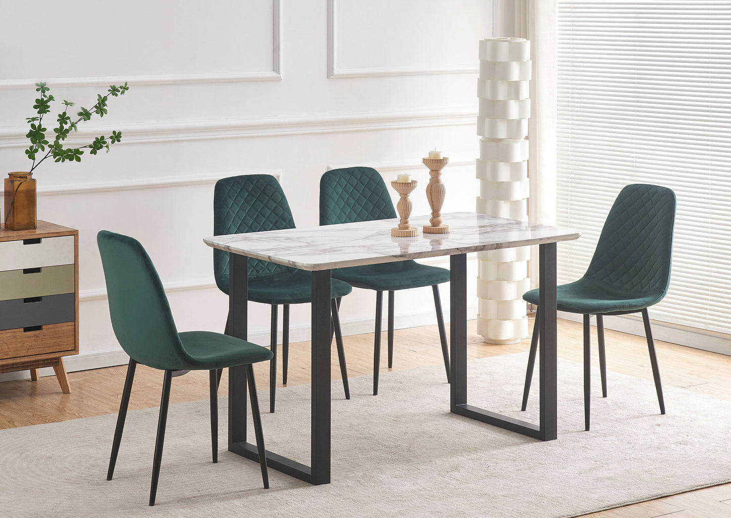 DEJINBU 2x Green Velvet Dining Chairs Padded Seat Black Metal Legs For Home Cafe Office