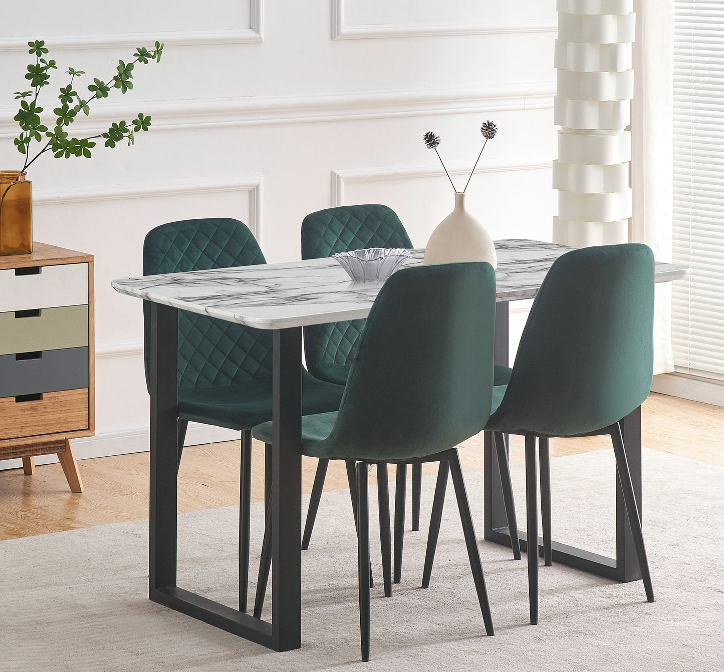 DEJINBU 2x Green Velvet Dining Chairs Padded Seat Black Metal Legs For Home Cafe Office