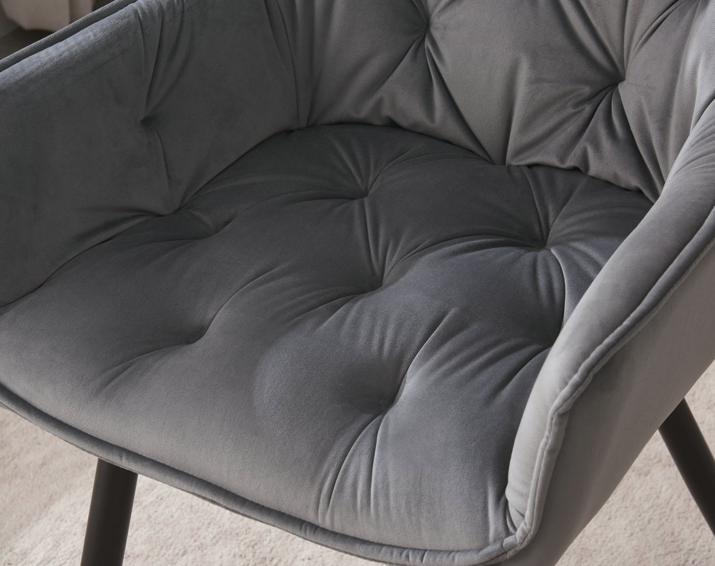 DEJINBU 2x Grey Velvet Armchair Dining Chair Tufted seat Black Metal Legs Home Cafe