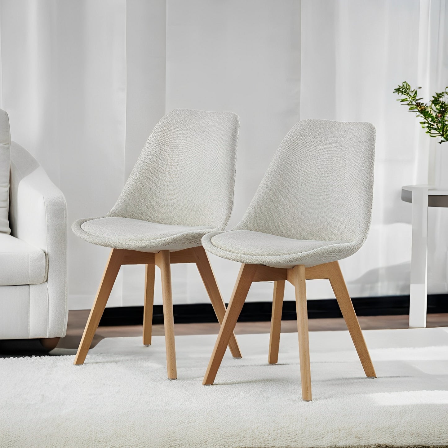 DEJINBU 2x dining Chairs Light Beige Linen Fabric Upholstered Seat Wood Legs For Home Cafe Office
