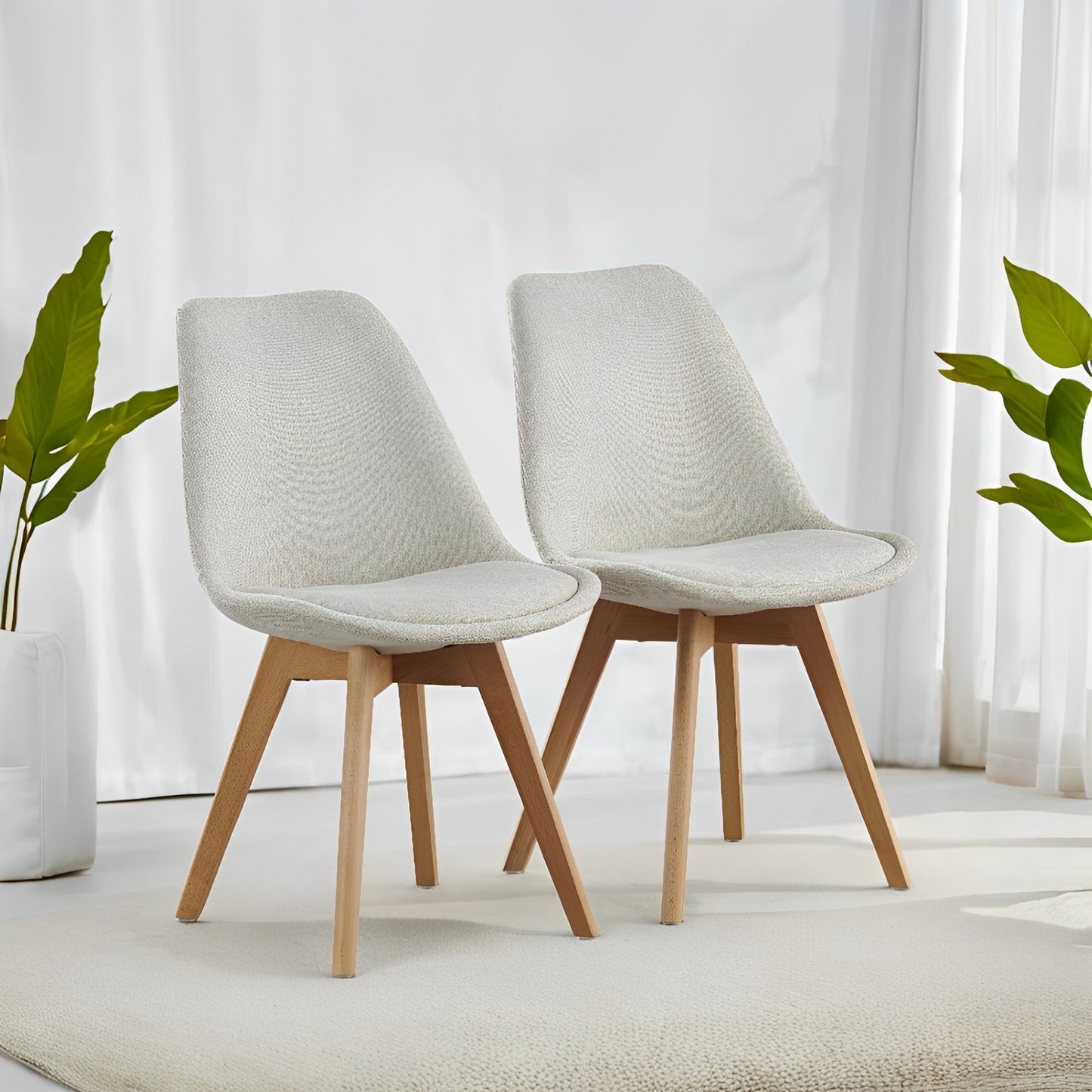 DEJINBU 2x dining Chairs Light Beige Linen Fabric Upholstered Seat Wood Legs For Home Cafe Office