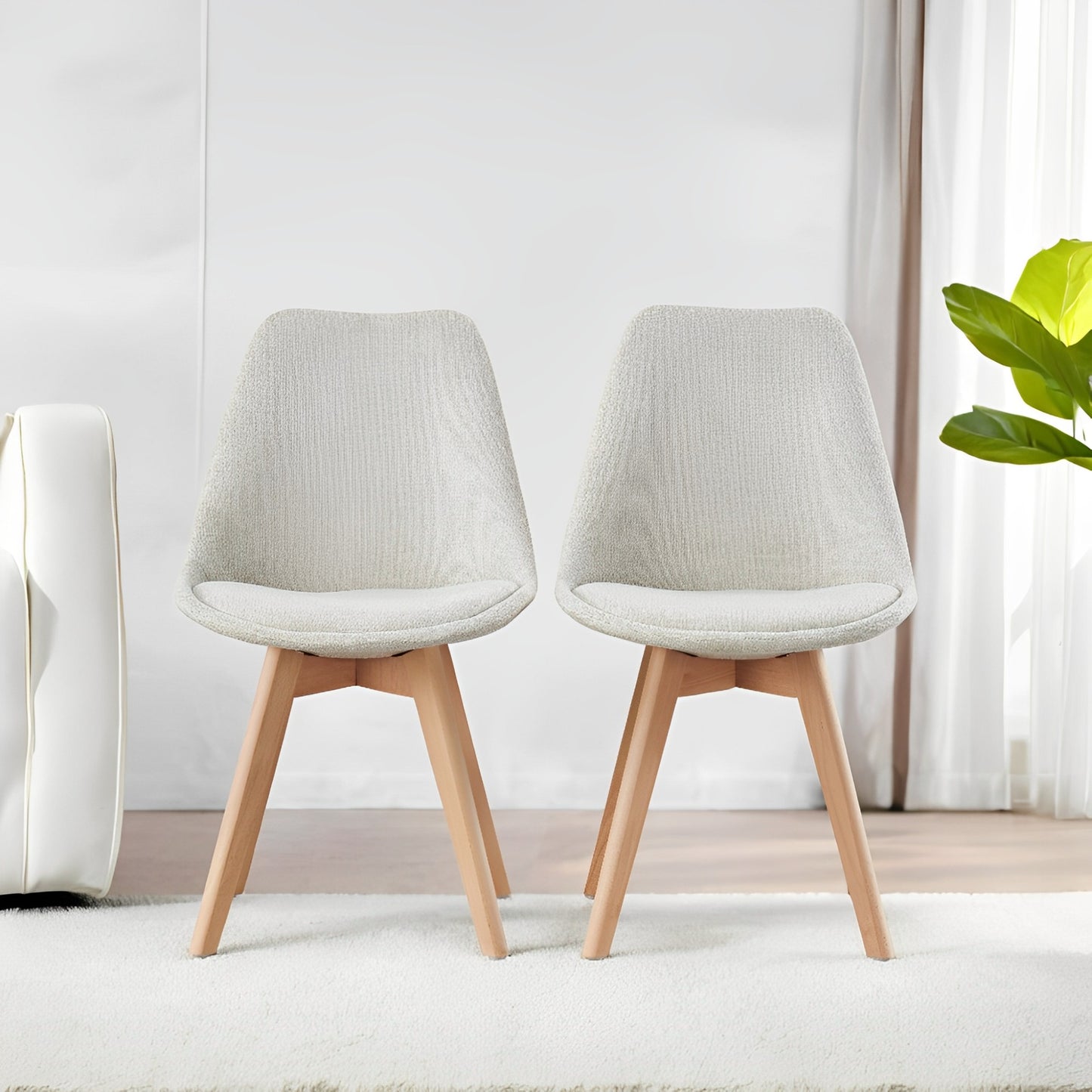 DEJINBU 2x dining Chairs Light Beige Linen Fabric Upholstered Seat Wood Legs For Home Cafe Office