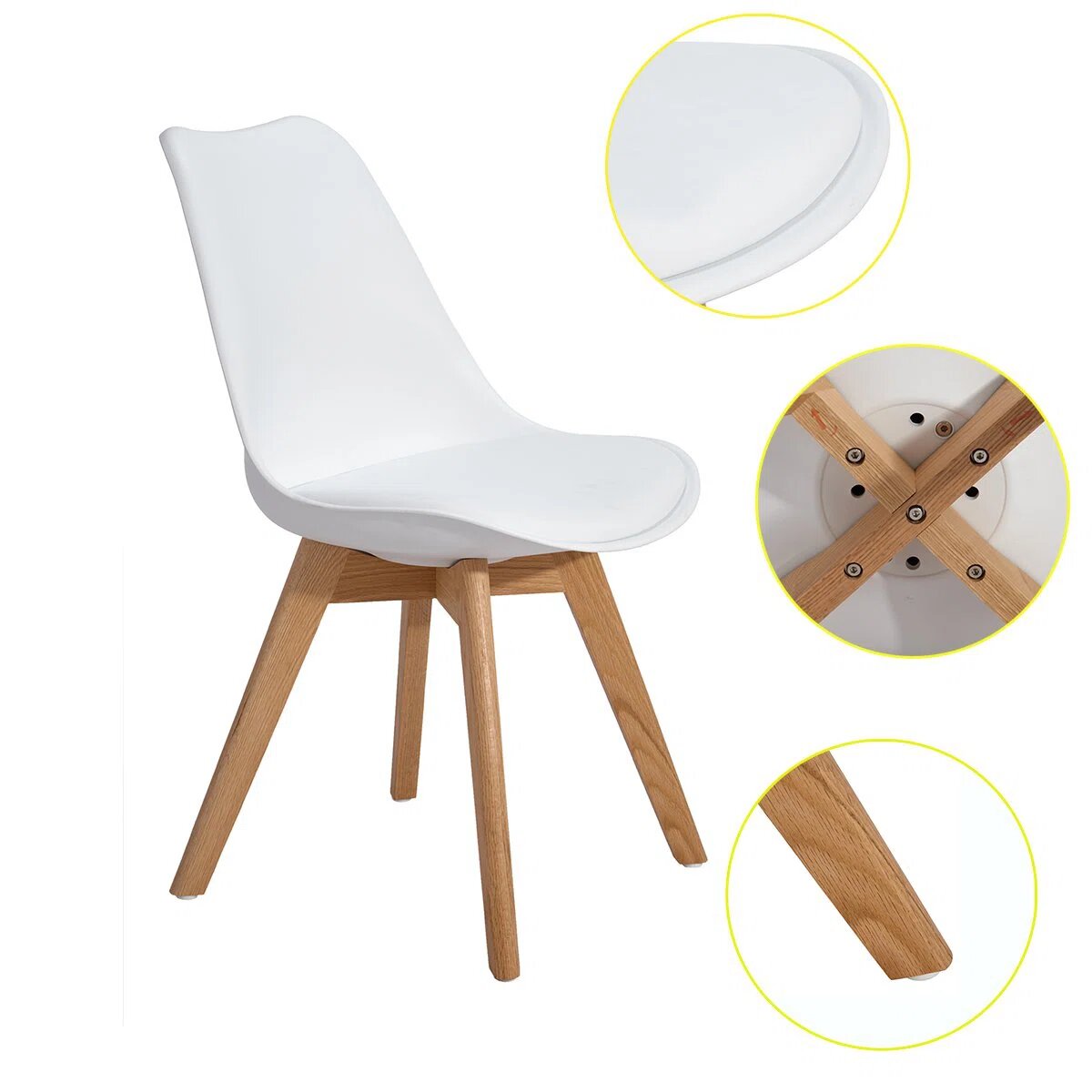DEJINBU 2x White Dining Chairs PU padded Seat Beech Wood Legs For Home Cafe Office
