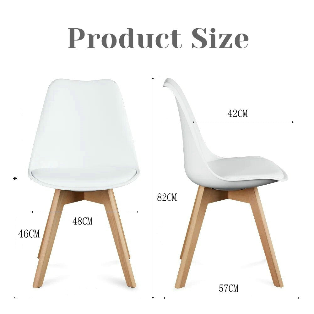 DEJINBU 2x White Dining Chairs PU padded Seat Beech Wood Legs For Home Cafe Office