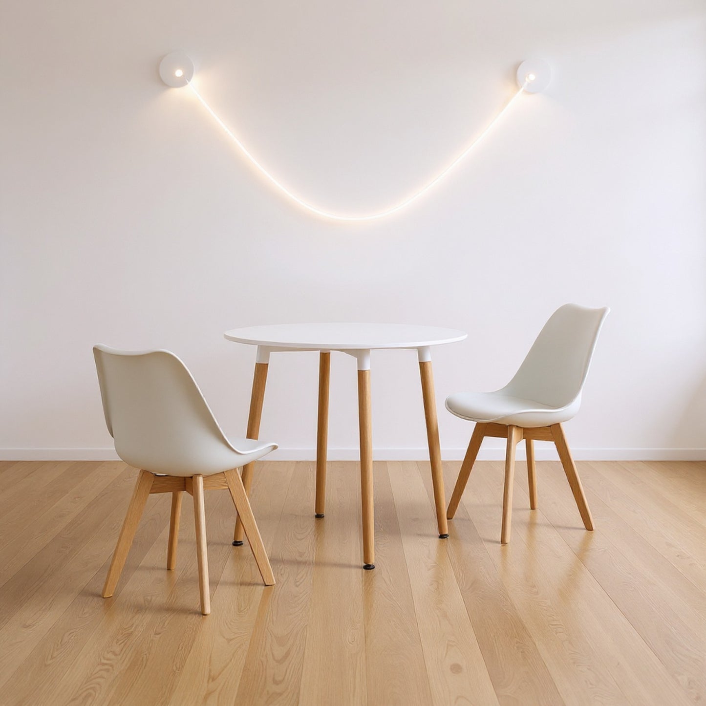 DEJINBU 3pcs Table Set 1x 80CM White Round Table With 2x White PP Padded Chair For Home Cafe Office Apartment