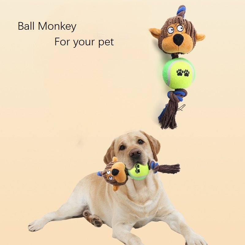 1x Ball Monkey Squeaky Pet Plush Toy Teething Rope Knot Padded Chew Toy