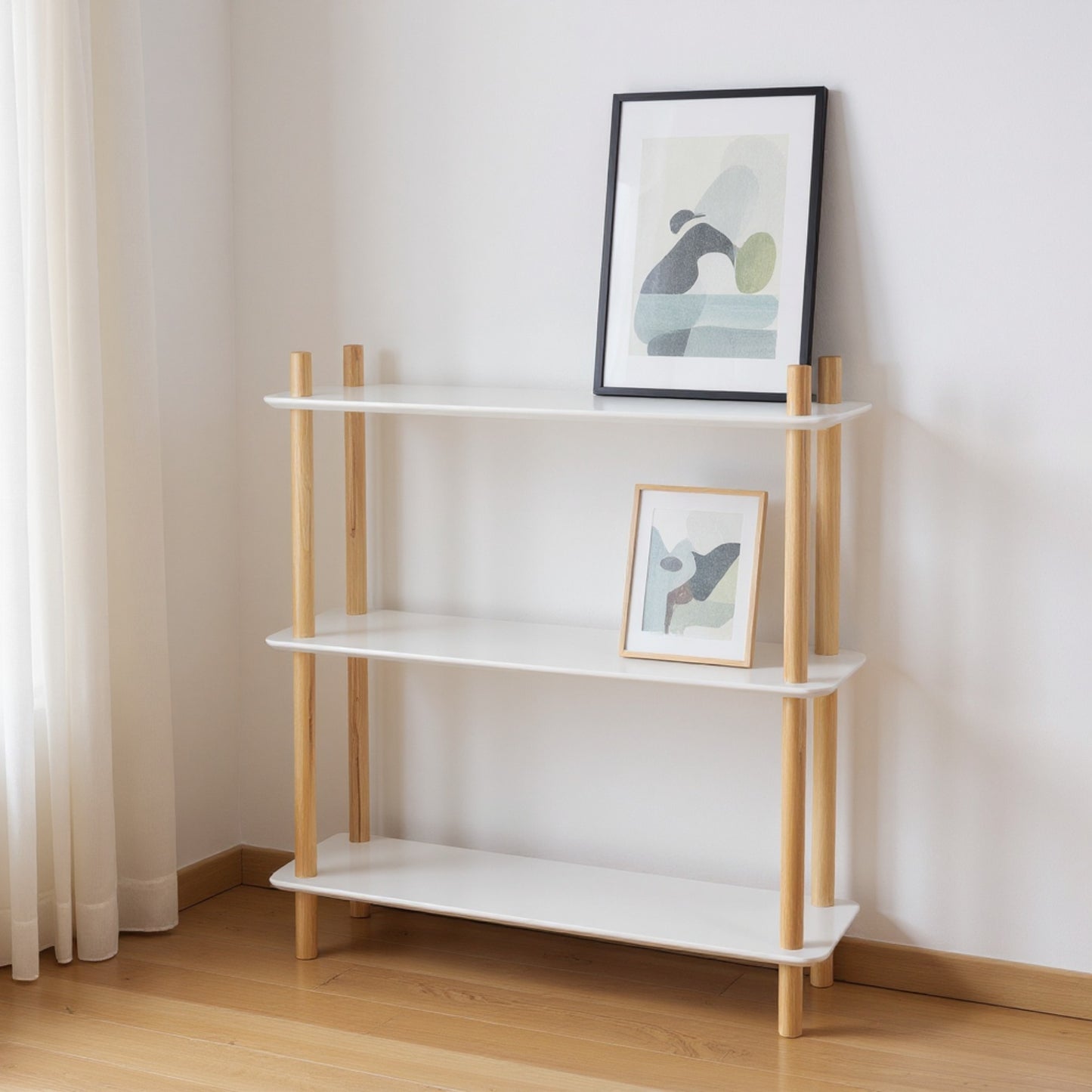 DEJINBU 1x 3-Tier Storage Shelf White with Solid Wood Legs Multipurpose Rack For Living Room Bed Room Kitech Hallway