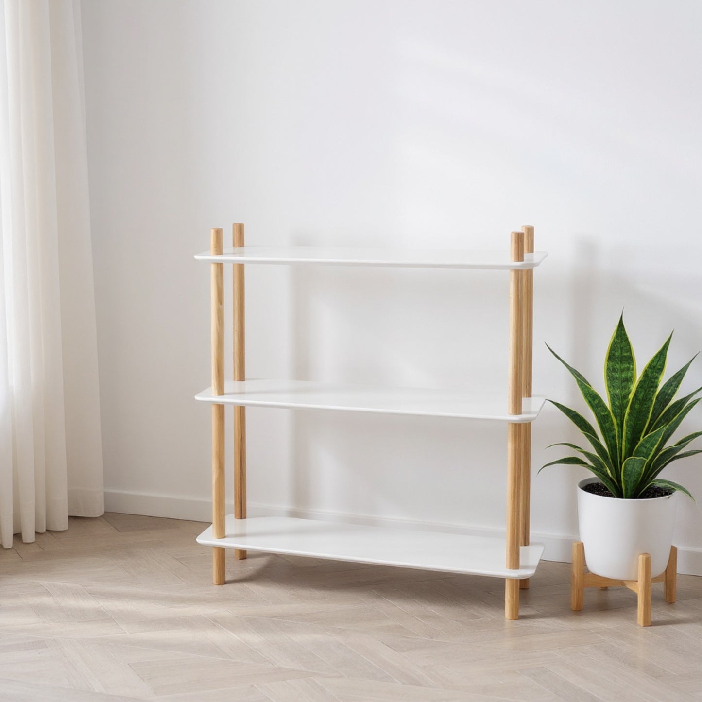 DEJINBU 1x 3-Tier Storage Shelf White with Solid Wood Legs Multipurpose Rack For Living Room Bed Room Kitech Hallway
