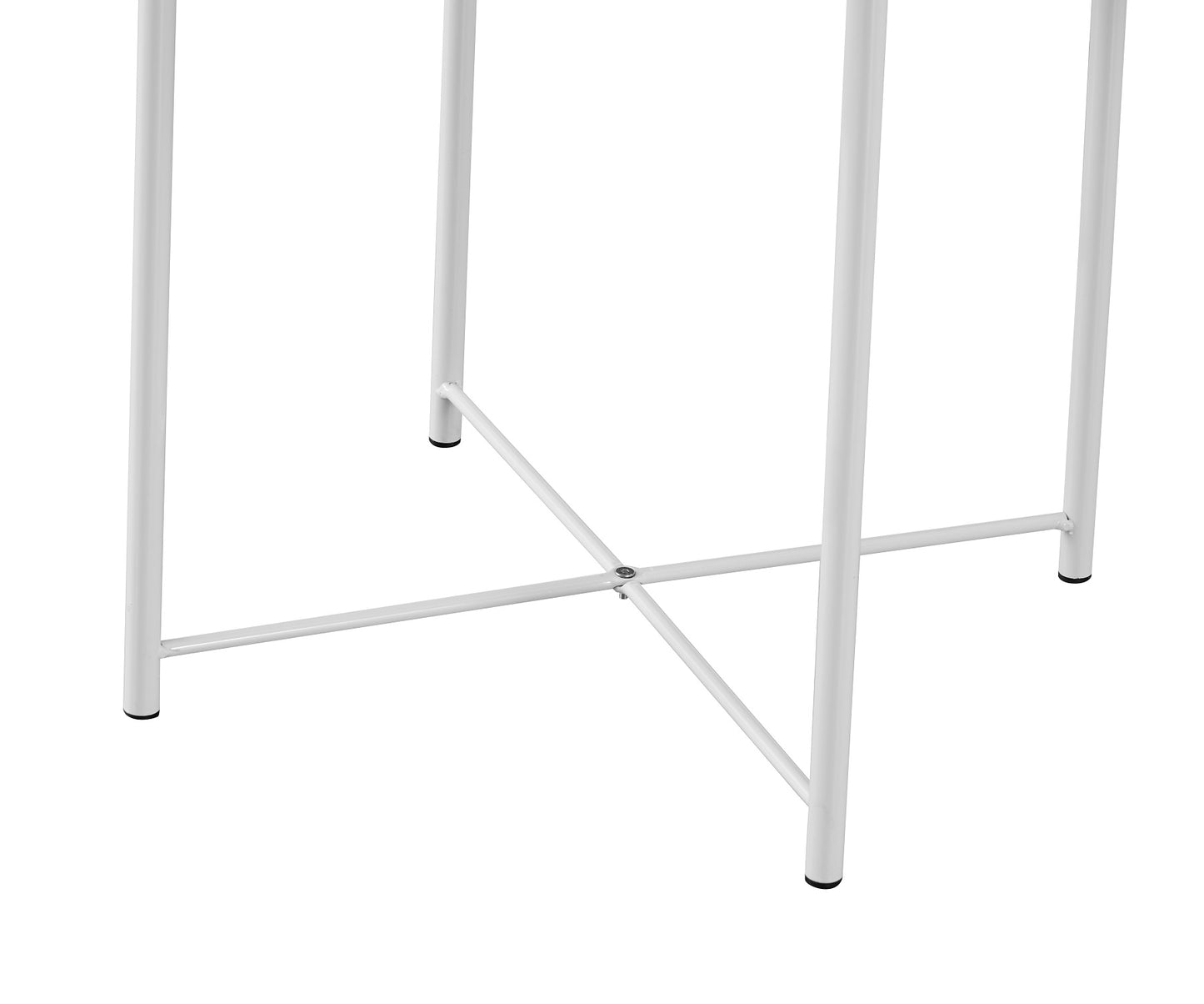 1x Modern White Metal Side Table, Round End Table with Metal X-Base - Ideal for Living Room, Bedroom, Small Spaces Corners