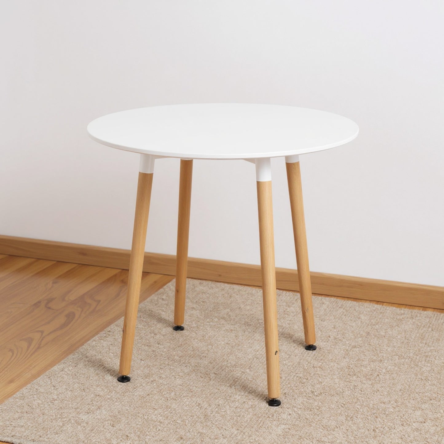 DEJINBU 1x 80CM Round Table Dining Table White MDF Table Top 4 Individual Wood Legs with Adjustable feet
