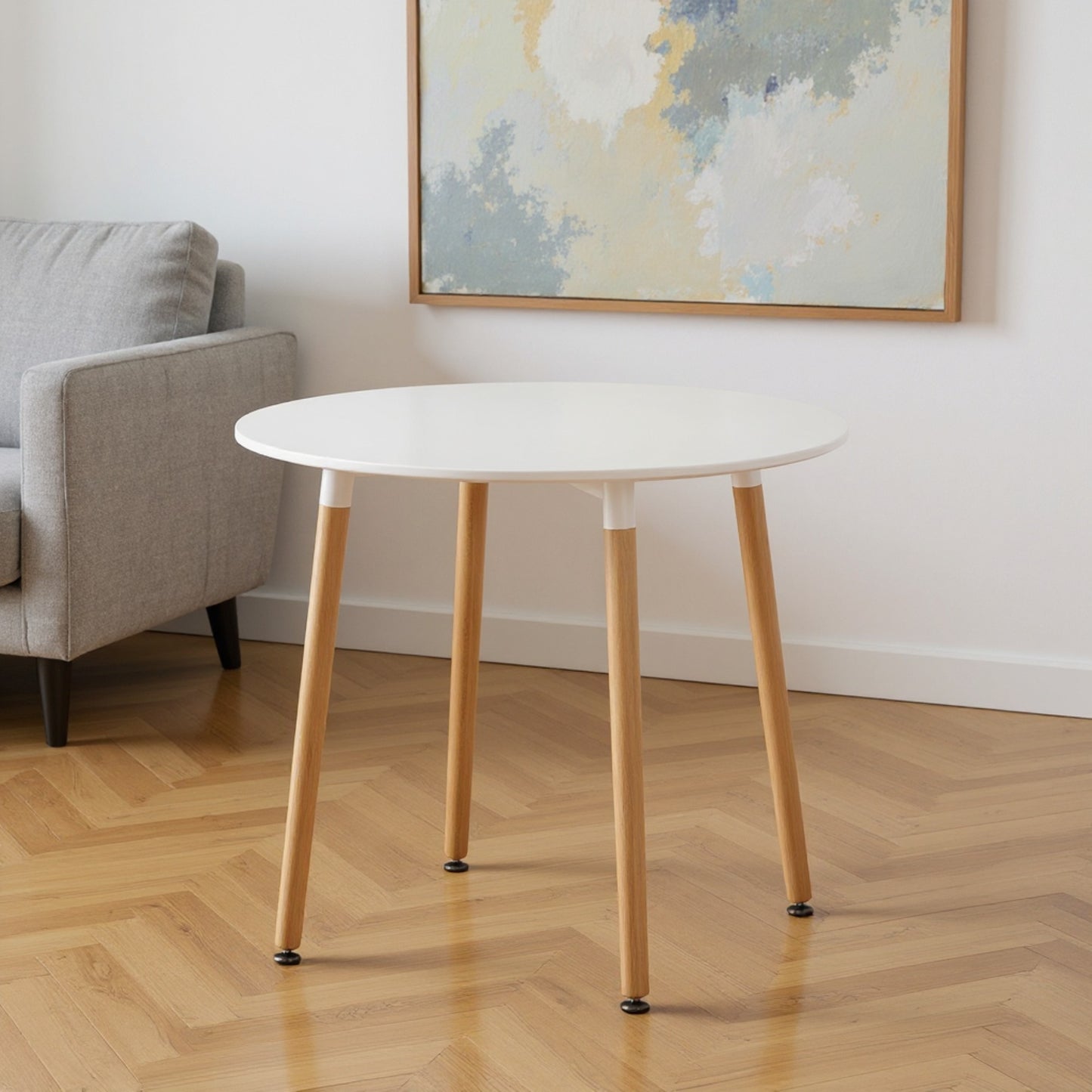 DEJINBU 1x 80CM Round Table Dining Table White MDF Table Top 4 Individual Wood Legs with Adjustable feet