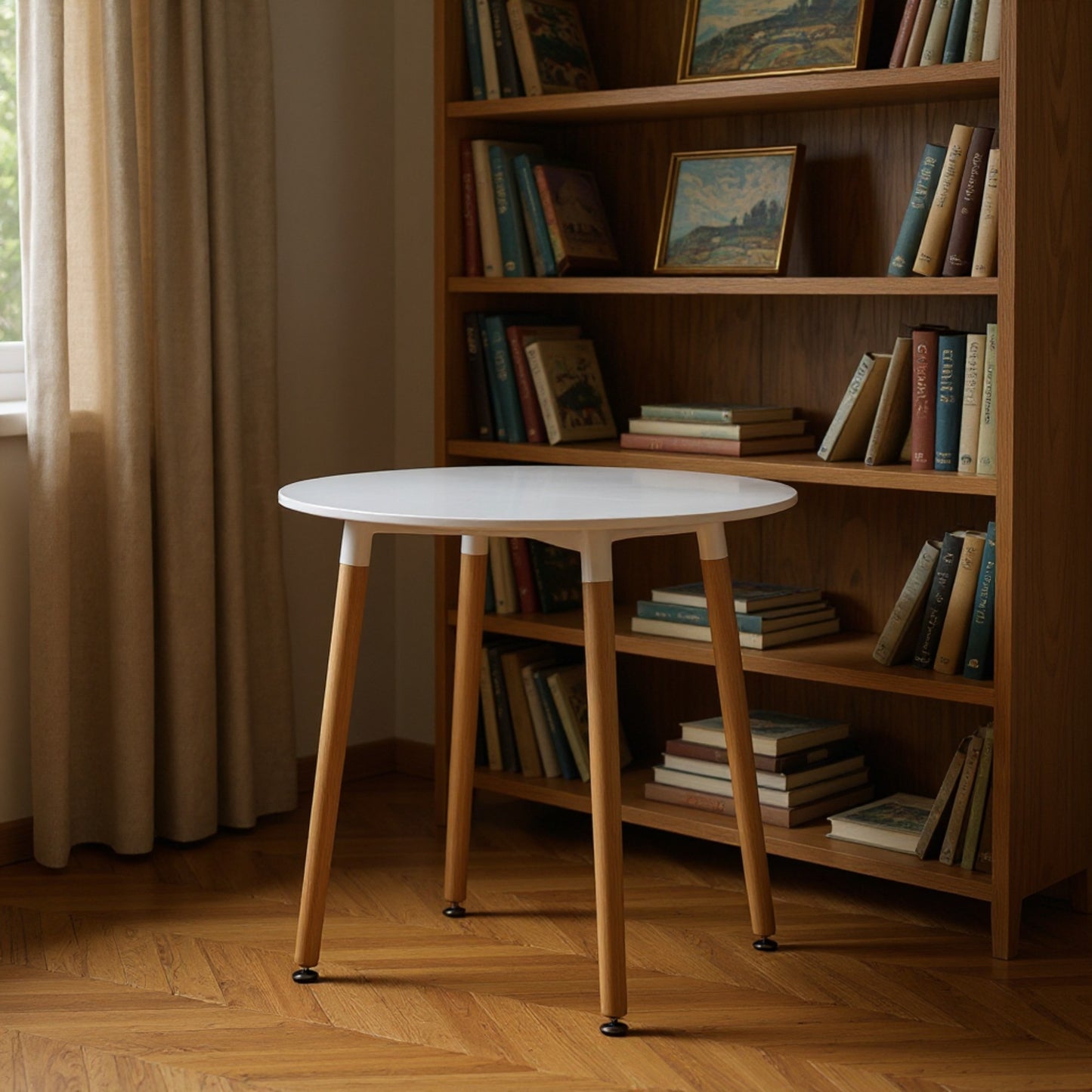 DEJINBU 1x 80CM Round Table Dining Table White MDF Table Top 4 Individual Wood Legs with Adjustable feet