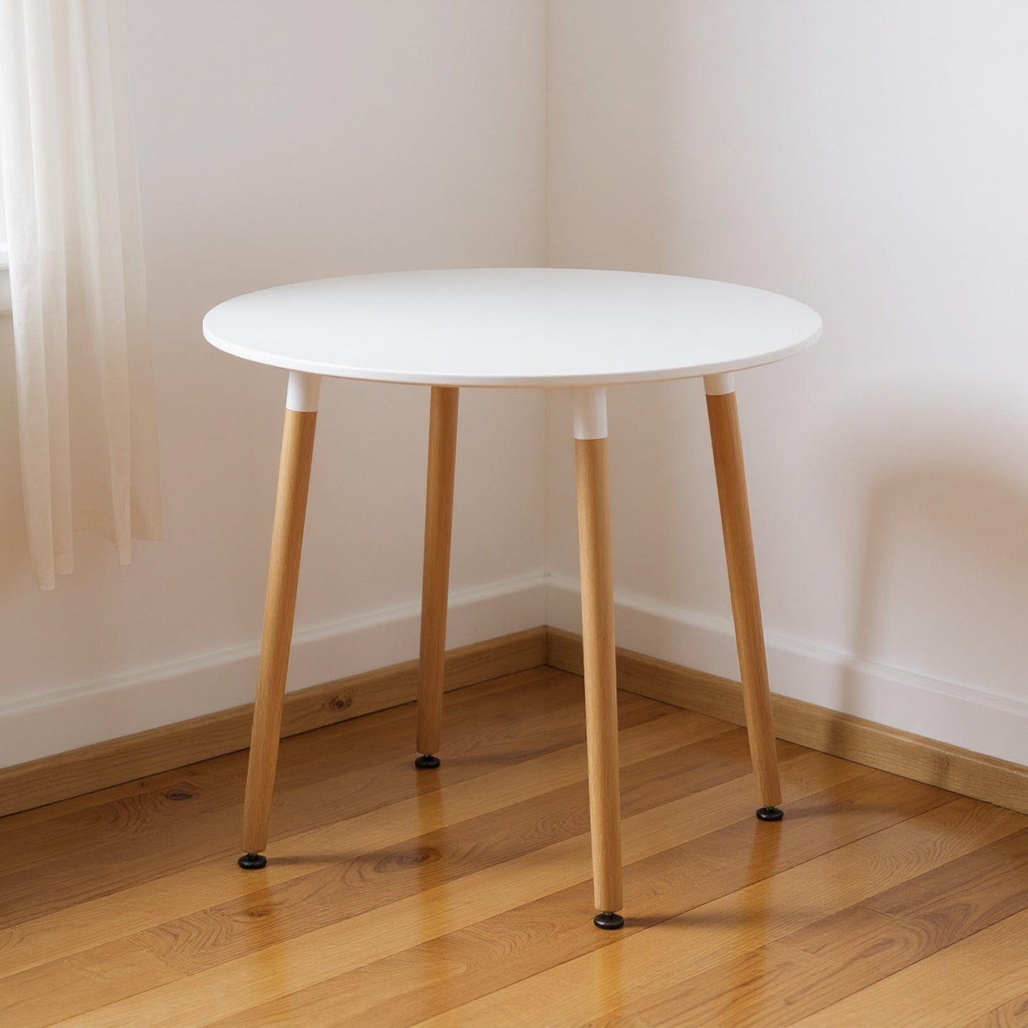 DEJINBU 1x 80CM Round Table Dining Table White MDF Table Top 4 Individual Wood Legs with Adjustable feet