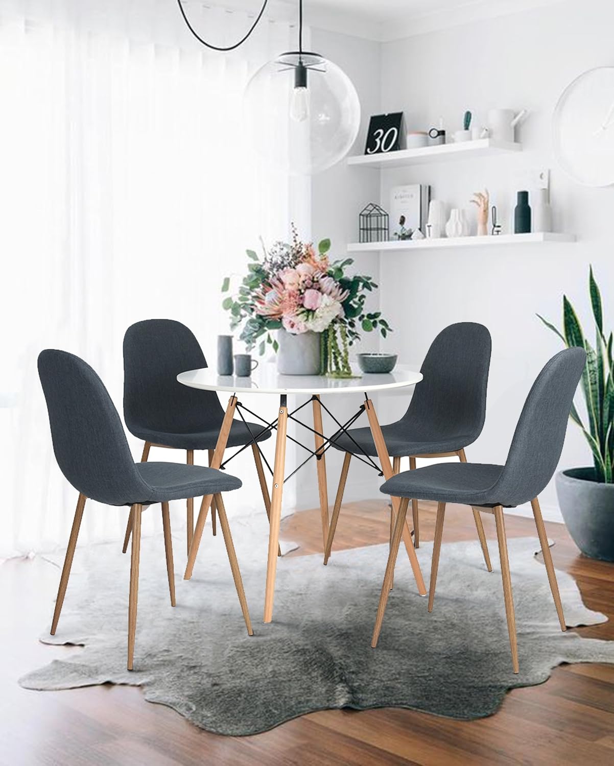 DEJINBU 1x Dining Table Eames Round Table 80cm White Top Beech Wood Legs For Home Cafe Office