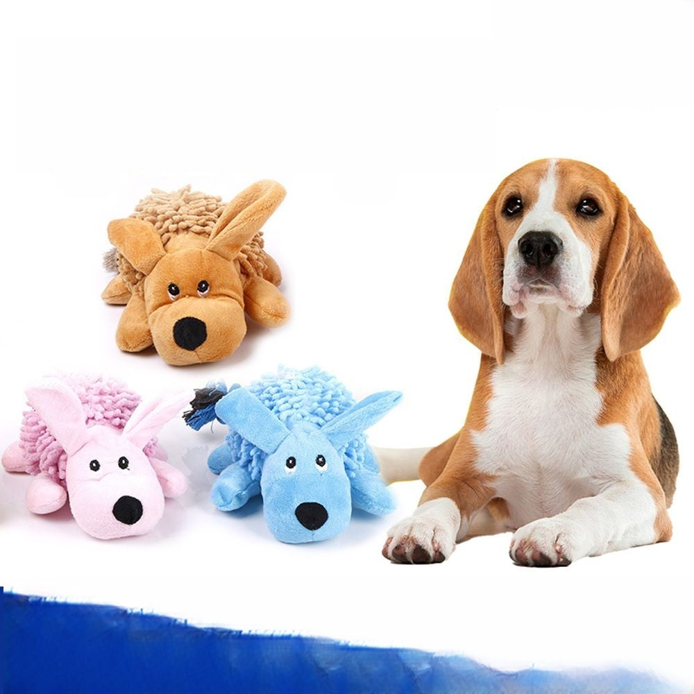 1x Plush Dog Toy Squeaky Pet Plush Toy Teething Rope Knot Padded Chew Toy