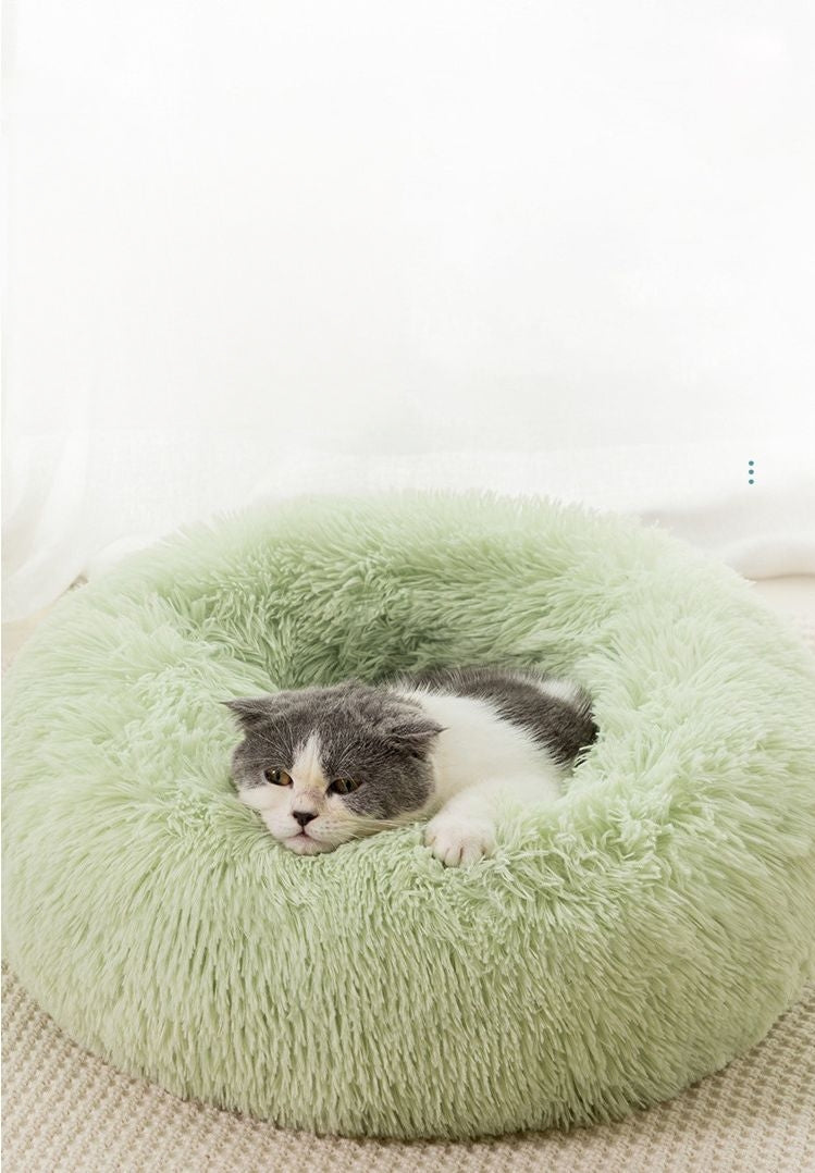 1x Brown Plush Round Pet Bed 50cm 60cm For Dog Cat