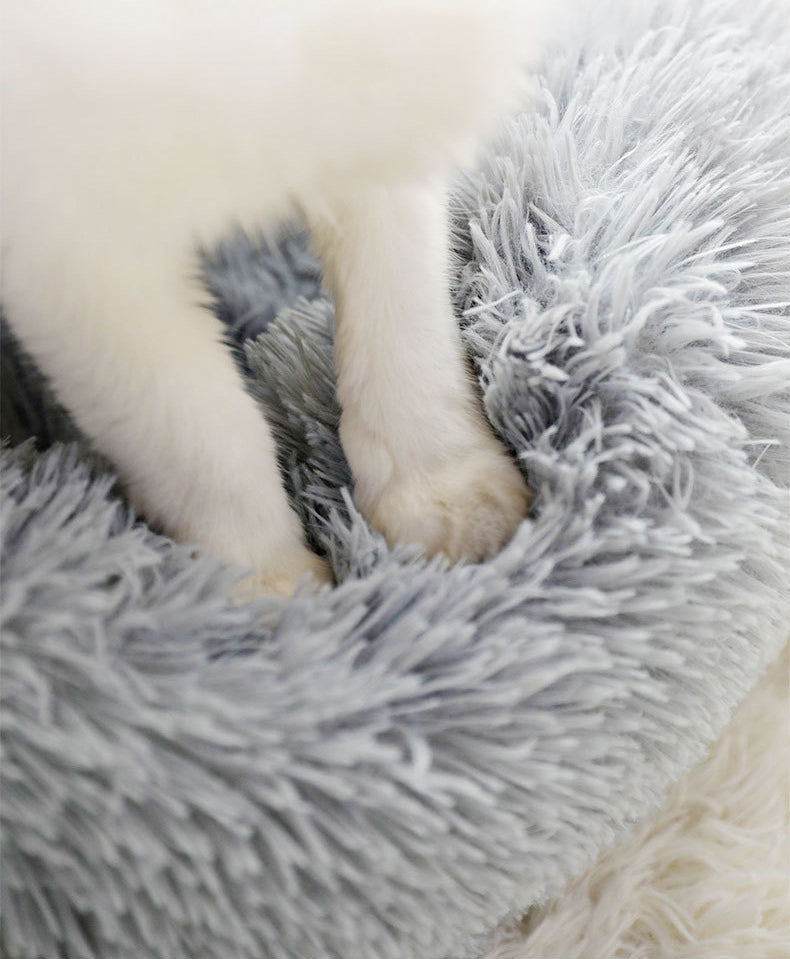 1x Grey Plush Round Pet Bed 50cm 60cm 70cm For Dog Cat