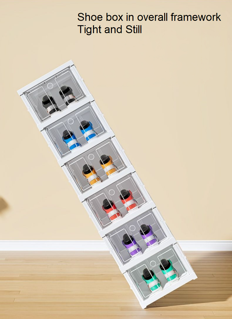 1x PP Foldable Shoe Storage Box 6 Pairs Single 6-Tiers Clear Door Space-Saving Organizer for Closet, Home Office Durable Transparent Shoe Rack