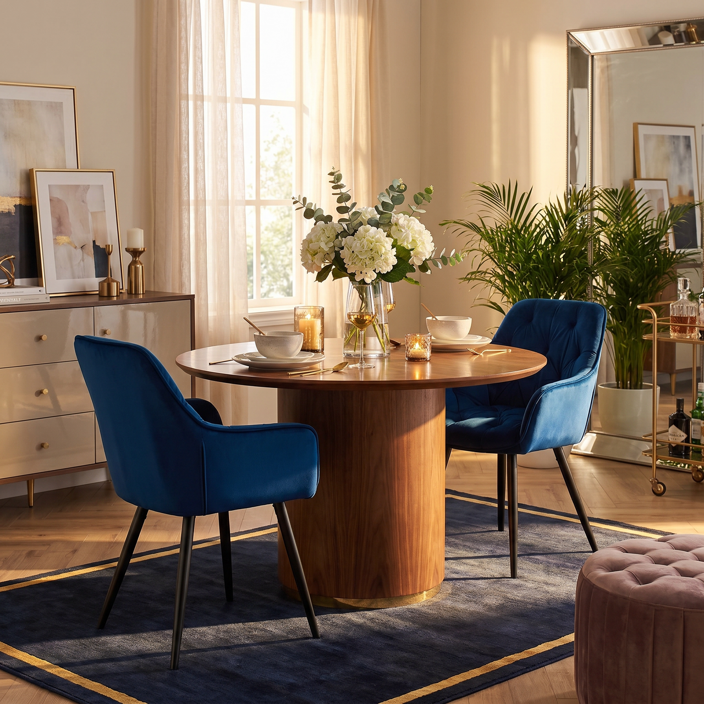 DEJINBU 2x Blue Velvet Armchair Dining Chair Tufted seat Black Metal Legs Home Cafe