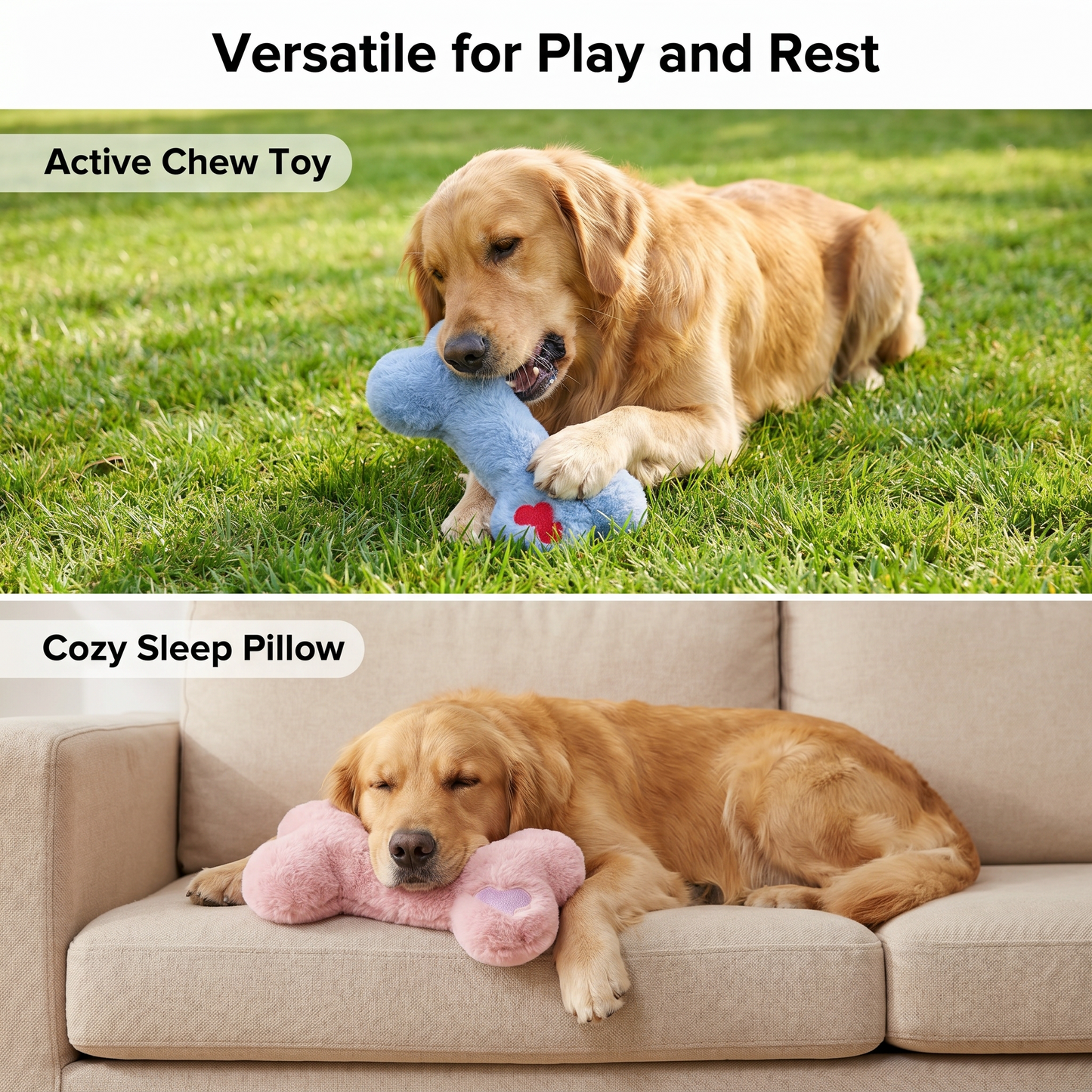 2x Plush Bone Blue Pink Squeaky Pet Plush Toy Padded Chew Toy