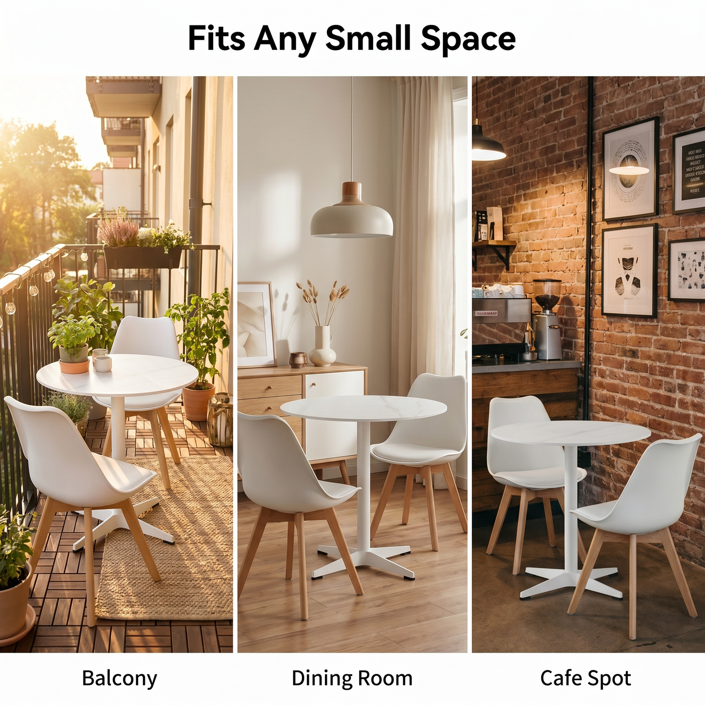 DEJINBU 3pcs Table Set 1x 80CM Faux Marble White Round Table With 2x White PP Padded Chair For Home Cafe Office Apartment