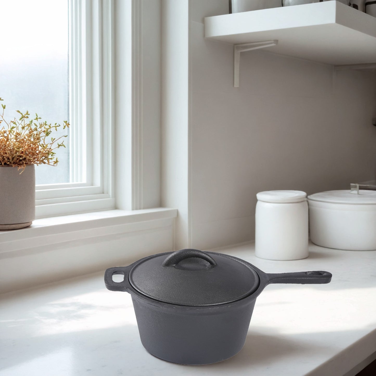 1x Cast Iron Saucepan - 19cm Diameter, 10cm Depth, One-Piece Cast Iron Handle, Premium Heat Retention, Multi-Cooker for Stovetop/Oven, Perfect for Daily Cooking