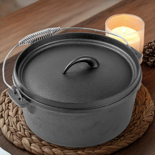 1x Cast Iron Dutch Oven Sauce Pot with Lid - 25x10cm, Galvanized Wire Handle, Heavy-Duty Cast Iron Pot for Sauce/Soup/Stew, Oven Safe & Compatible with All Cooktops