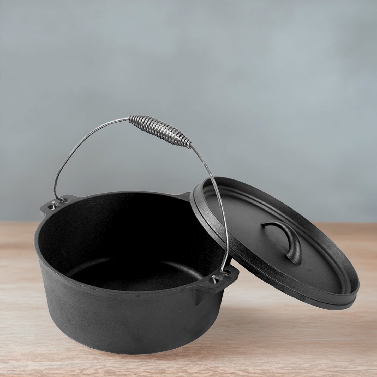 1x Cast Iron Dutch Oven Sauce Pot with Lid - 25x10cm, Galvanized Wire Handle, Heavy-Duty Cast Iron Pot for Sauce/Soup/Stew, Oven Safe & Compatible with All Cooktops