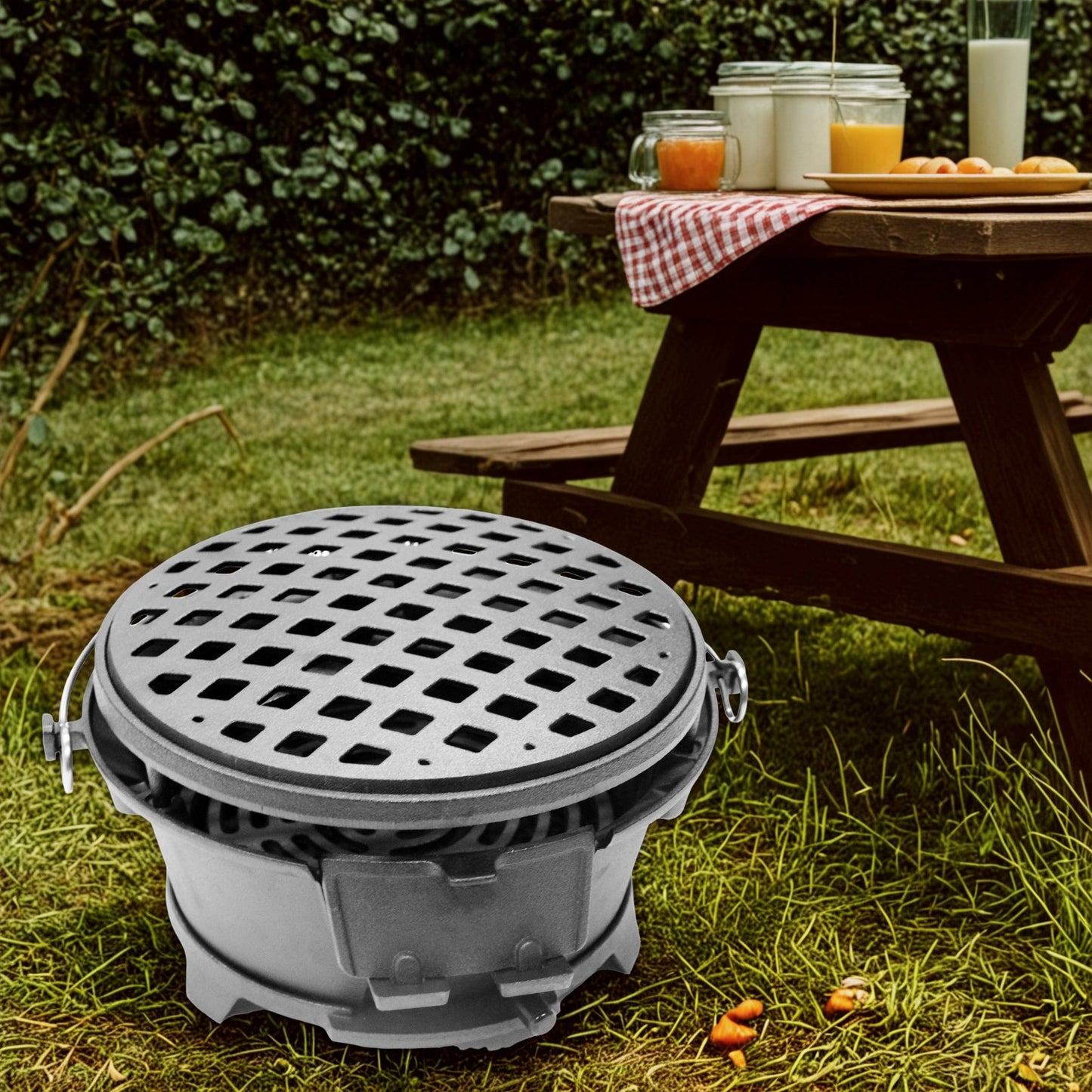 Full Cast Iron BBQ Stove - Outdoor Charcoal BBQ/Grill Stove with Handle