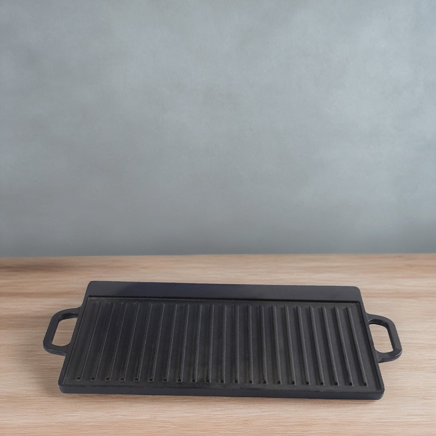1x Double Sided Cast Iron Griddle 50x23CM, Universal Griddle Pan Compatible with Gas/Electric/Induction Cooktops, Heavy-Duty Large Cooking Pan for Barbecues and Family Meal