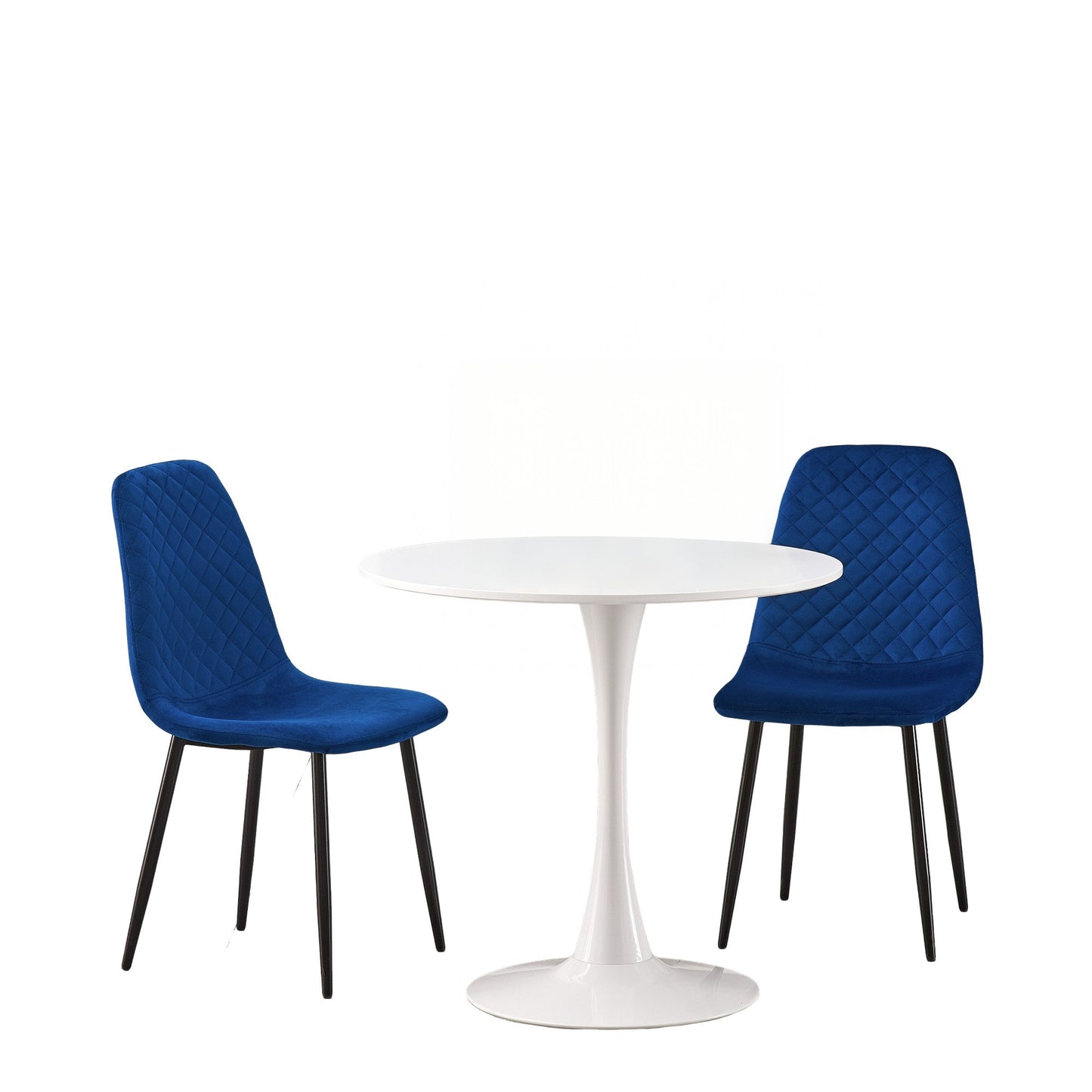 DEJINBU 3pcs Table Set 1x 80CM White Tulip Table With 2x Blue Velvet Dining Chair For Home Cafe Office