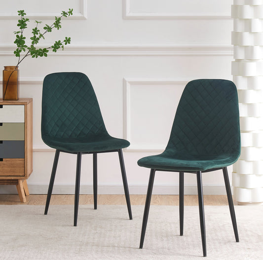 DEJINBU 2x Green Velvet Dining Chairs Padded Seat Black Metal Legs For Home Cafe Office