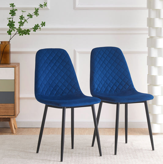 DEJINBU 2x Blue Velvet Dining Chairs Padded Seat Black Metal Legs For Home Cafe Office