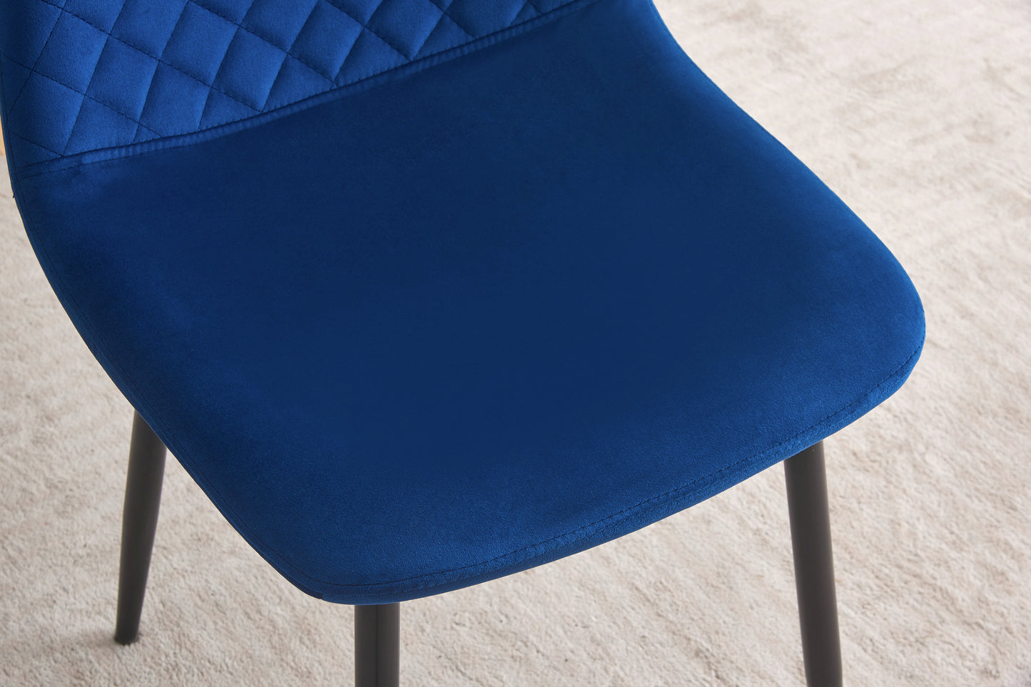 DEJINBU 2x Blue Velvet Dining Chairs Padded Seat Black Metal Legs For Home Cafe Office