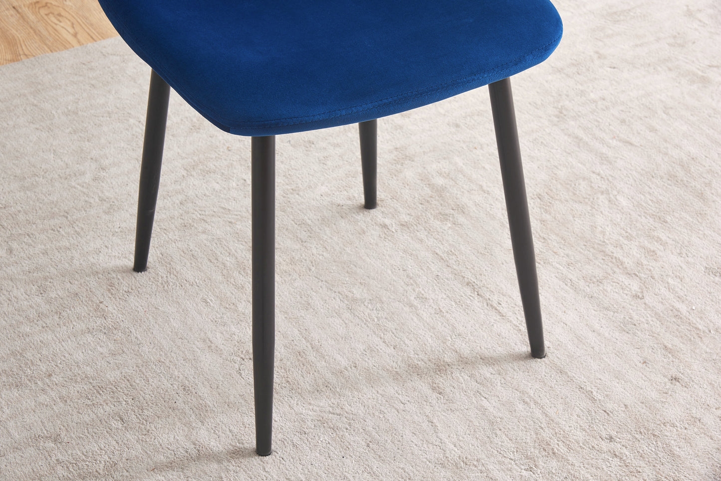DEJINBU 2x Blue Velvet Dining Chairs Padded Seat Black Metal Legs For Home Cafe Office