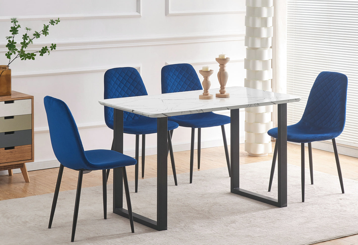 DEJINBU 2x Blue Velvet Dining Chairs Padded Seat Black Metal Legs For Home Cafe Office