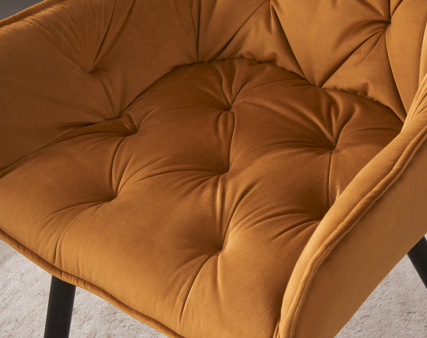 DEJINBU 1x Mustard Velvet Armchair Dining Chair Tufted seat Black Metal Legs Home Cafe