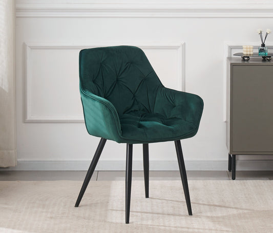 DEJINBU 1x Green Velvet Armchair Dining Chair Tufted seat Black Metal Legs Home Cafe