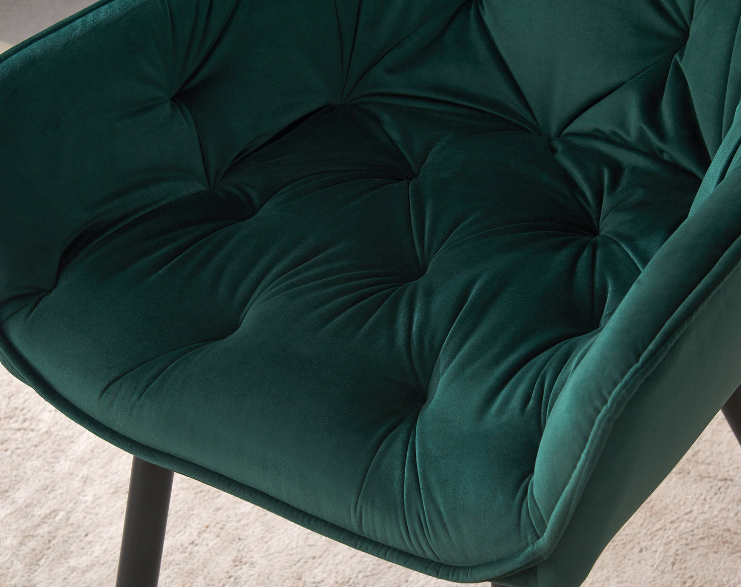 DEJINBU 1x Green Velvet Armchair Dining Chair Tufted seat Black Metal Legs Home Cafe