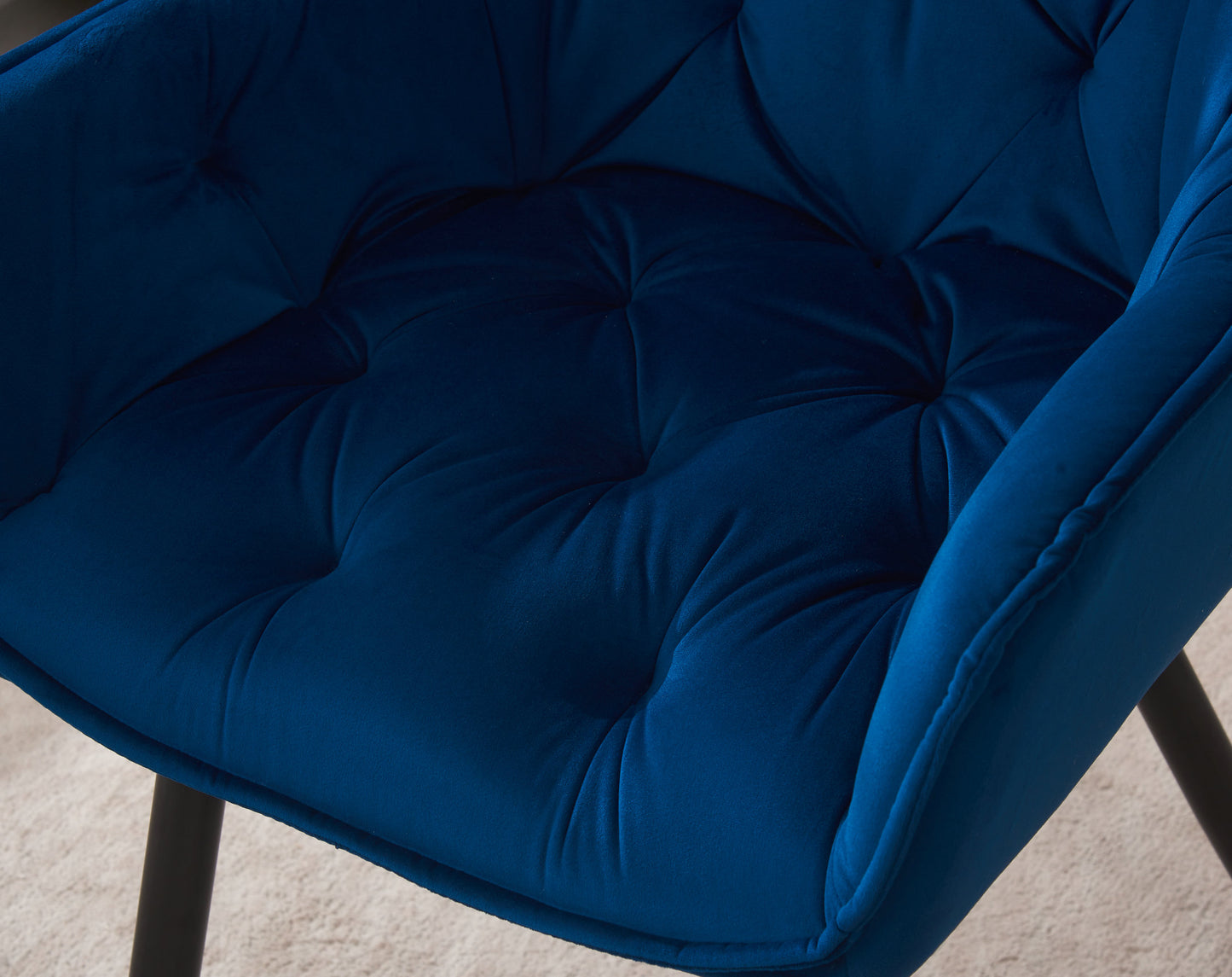 DEJINBU 1x Blue Velvet Armchair Dining Chair Tufted seat Black Metal Legs Home Cafe