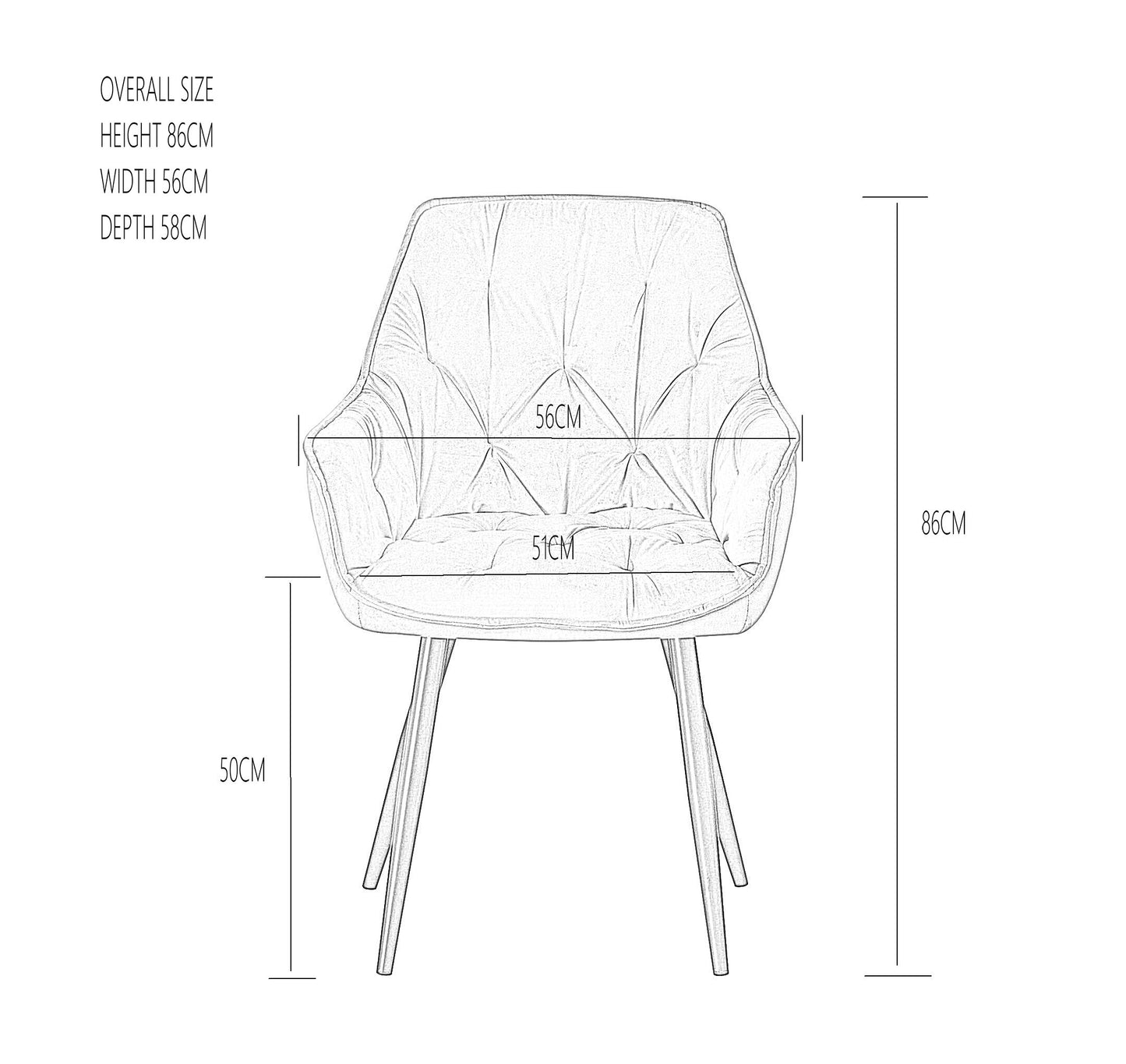 DEJINBU 1x Blue Velvet Armchair Dining Chair Tufted seat Black Metal Legs Home Cafe