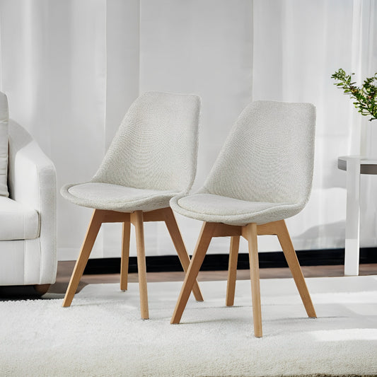 DEJINBU 2x dining Chairs Light Beige Linen Fabric Upholstered Seat Wood Legs For Home Cafe Office
